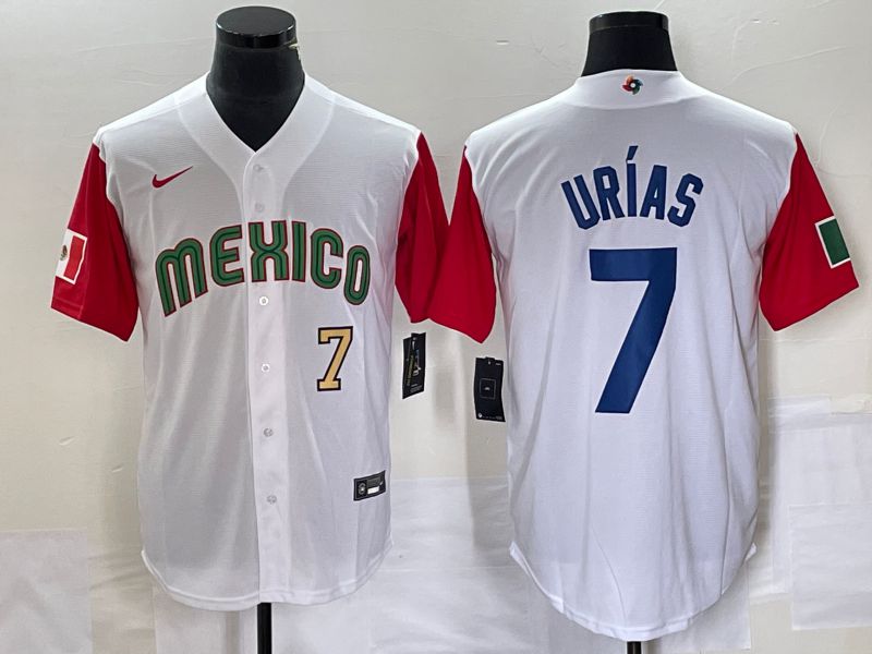 Men 2023 World Cub Mexico #7 Urias White blue Nike MLB Jersey4